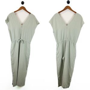 Cloth & Stone 100% Linen Green Cropped Jumpsuit Boho Modern Lagenlook Coastal